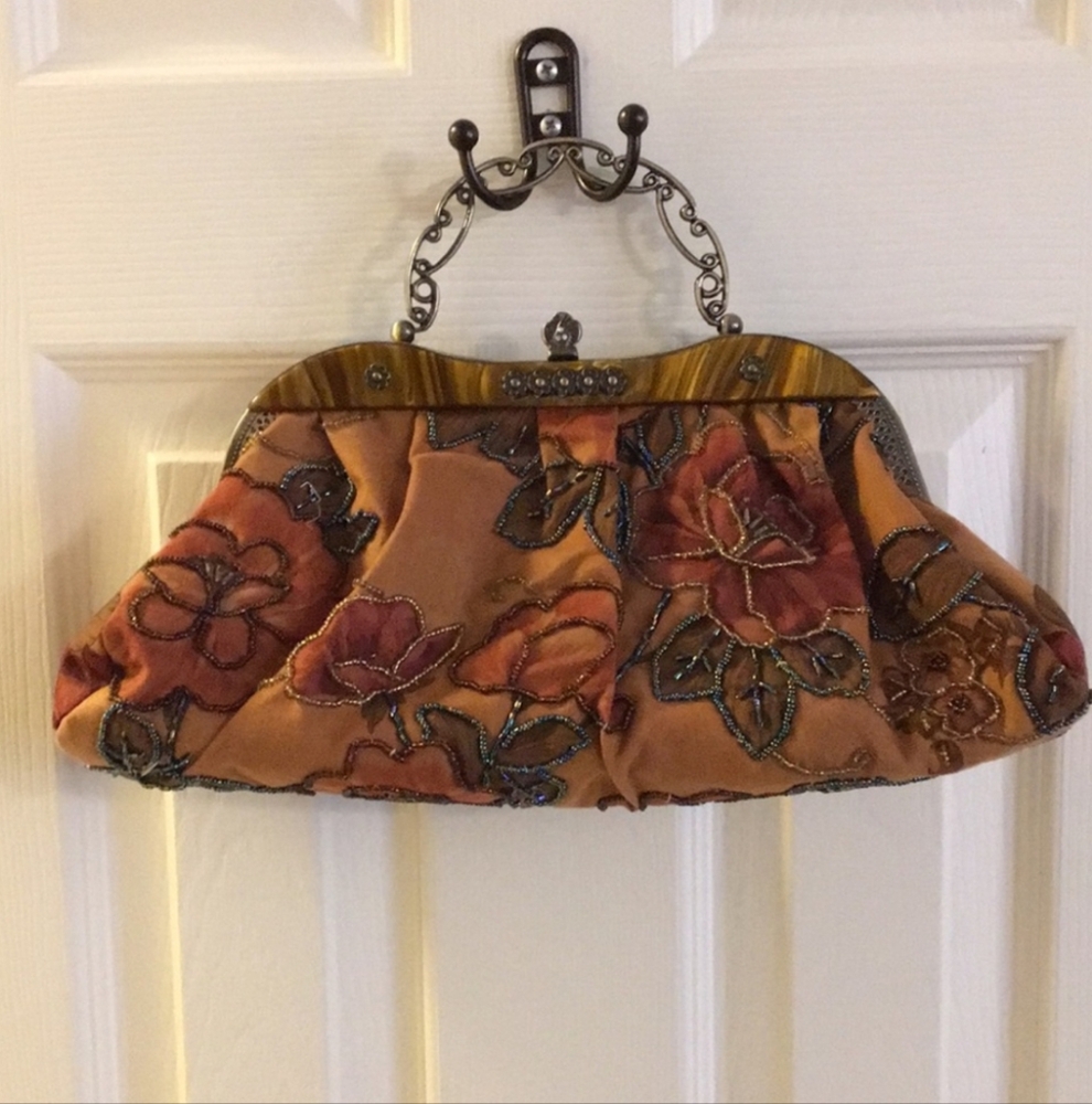 Vintage Frame Bag With Lucite Trim And Wrought Iron Handle